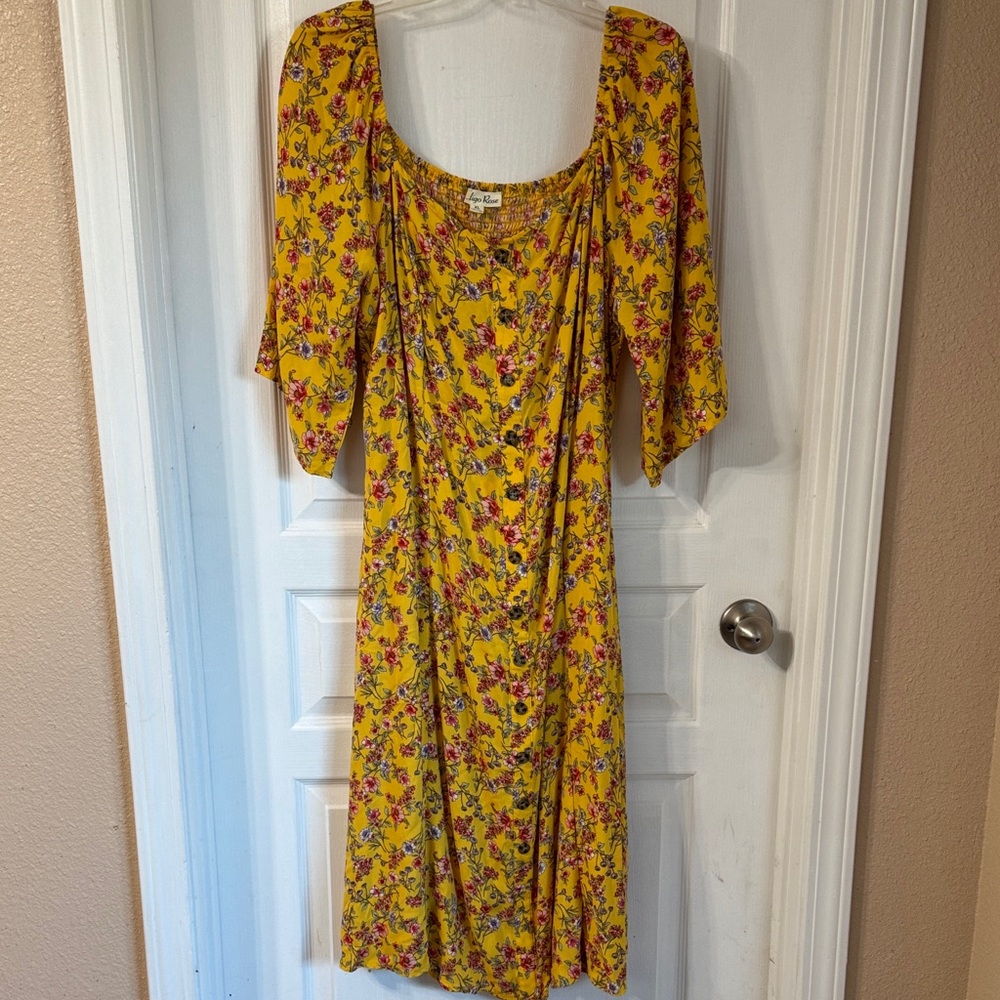 Indigo Rose Chic Yellow Floral Midi Dress